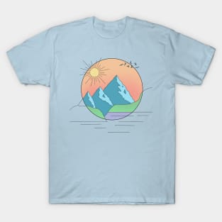 Mountain Landscape Minimal Line Art T-Shirt